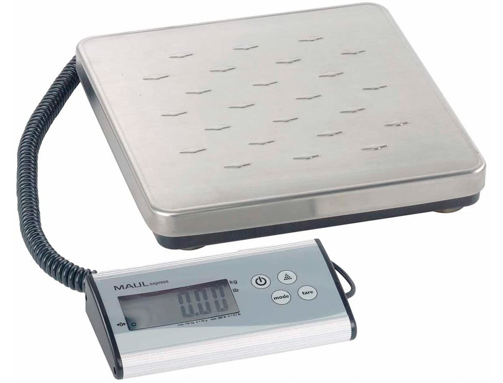 PESE-PAQUET MAUL CARGO 120KG MIN 50G 360X270X450MM GRAND PLATEAU ACIER INOXYDABLE 27X27CM FONCTION COMPTAGE FACILE