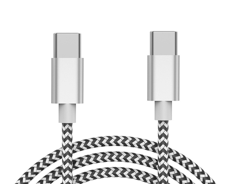 CABLE Q-CONNECT USB-C VERS USB-C NYLON LONGUEUR 1M       COLORIS BLANC