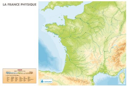 Carte de France physique 80 x 120 cm