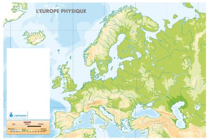 Carte d'Europe physique 80 x 120 cm