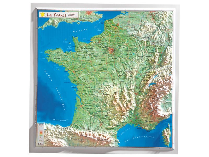 CARTE MURALE EN RELIEF France